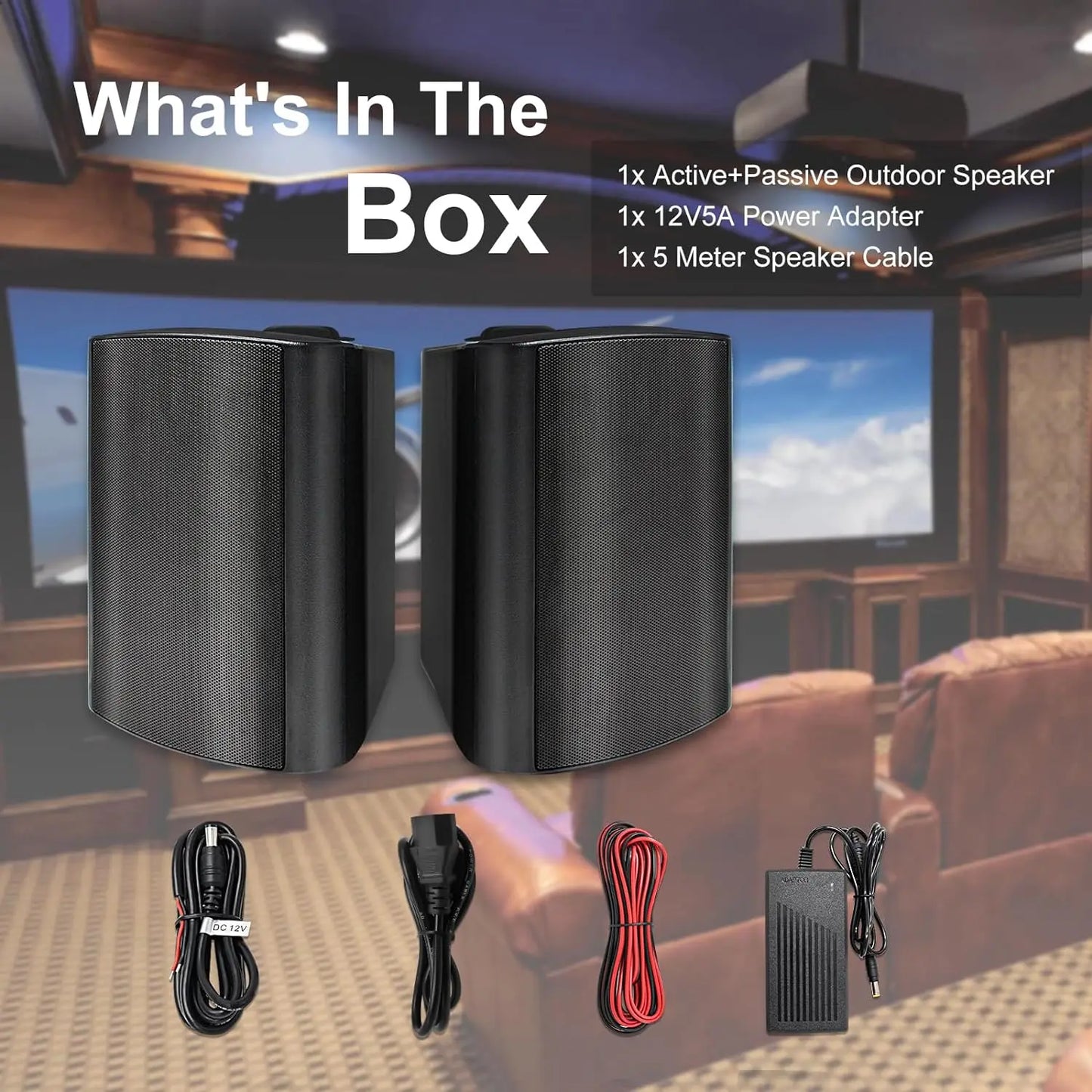 Herdio 5.25'' 2PCS Indoor Outdoor Bluetooth Speakers Patio Waterproof Wired Wall Mount System 300 Watts Black