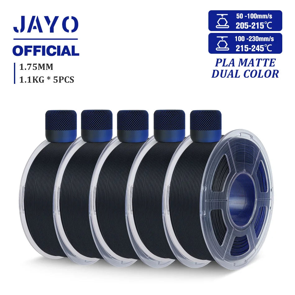 JAYO PLA Matte Dual Color 3D Filament 1.75mm PLA Matte 3D Printer Filament 5Rolls/Set PLA Filament Smooth Matte Finish