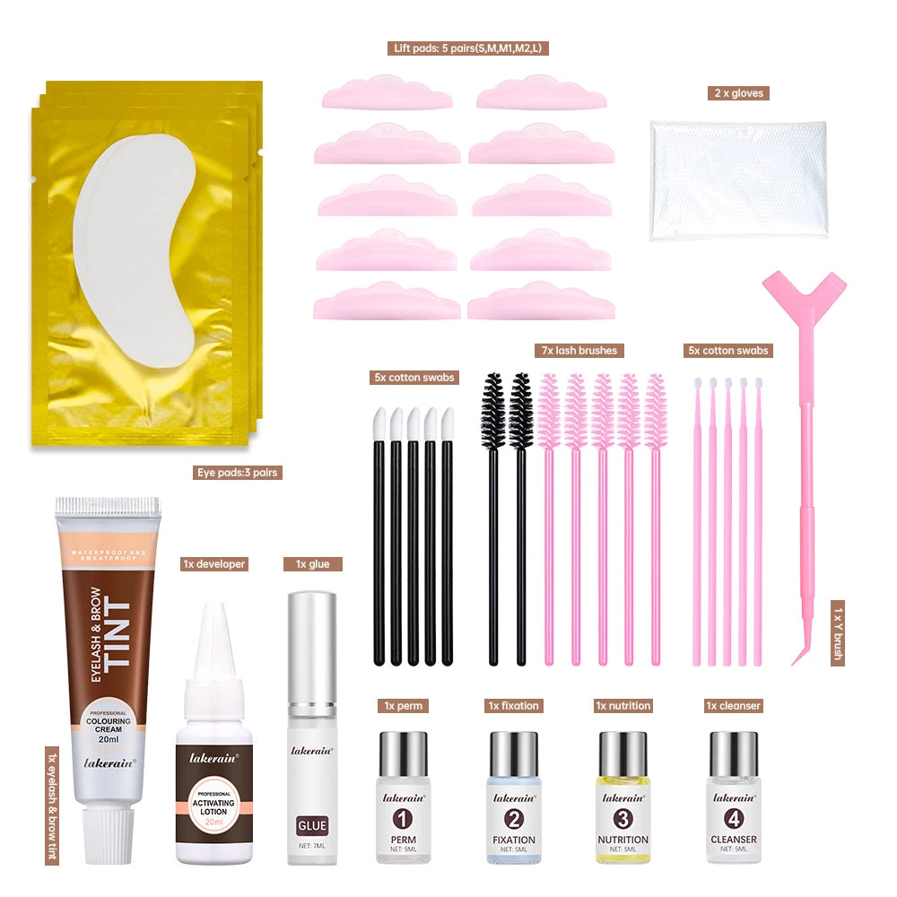 Lakerain 2in1 Lash Lift and Tint Kit Lashes Tint Brow Lashes Tint Brow Dye Eyelash Perm Kit For Lash Brow Lift