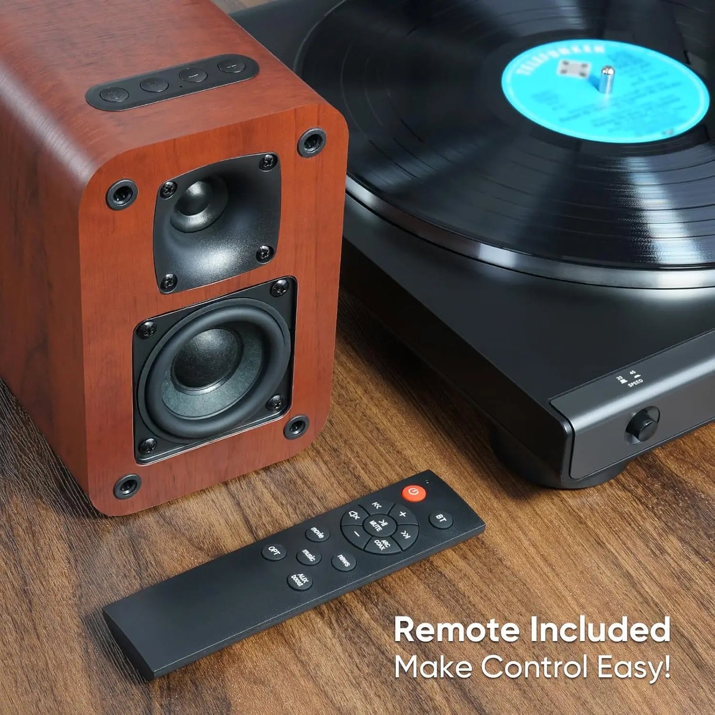 40W Bluetooth Bookshelf Speakers with Woofer, Optical/AUX/TV-ARC for Turntable, No Amplifier Needed