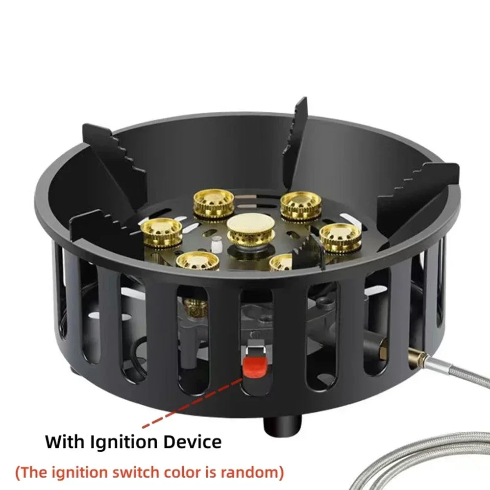 21000W 7-Core Camping Stove High-Power Strong Fire Portable Tourist Gas Burner Windproof Electronic Ignition Camping Equipment