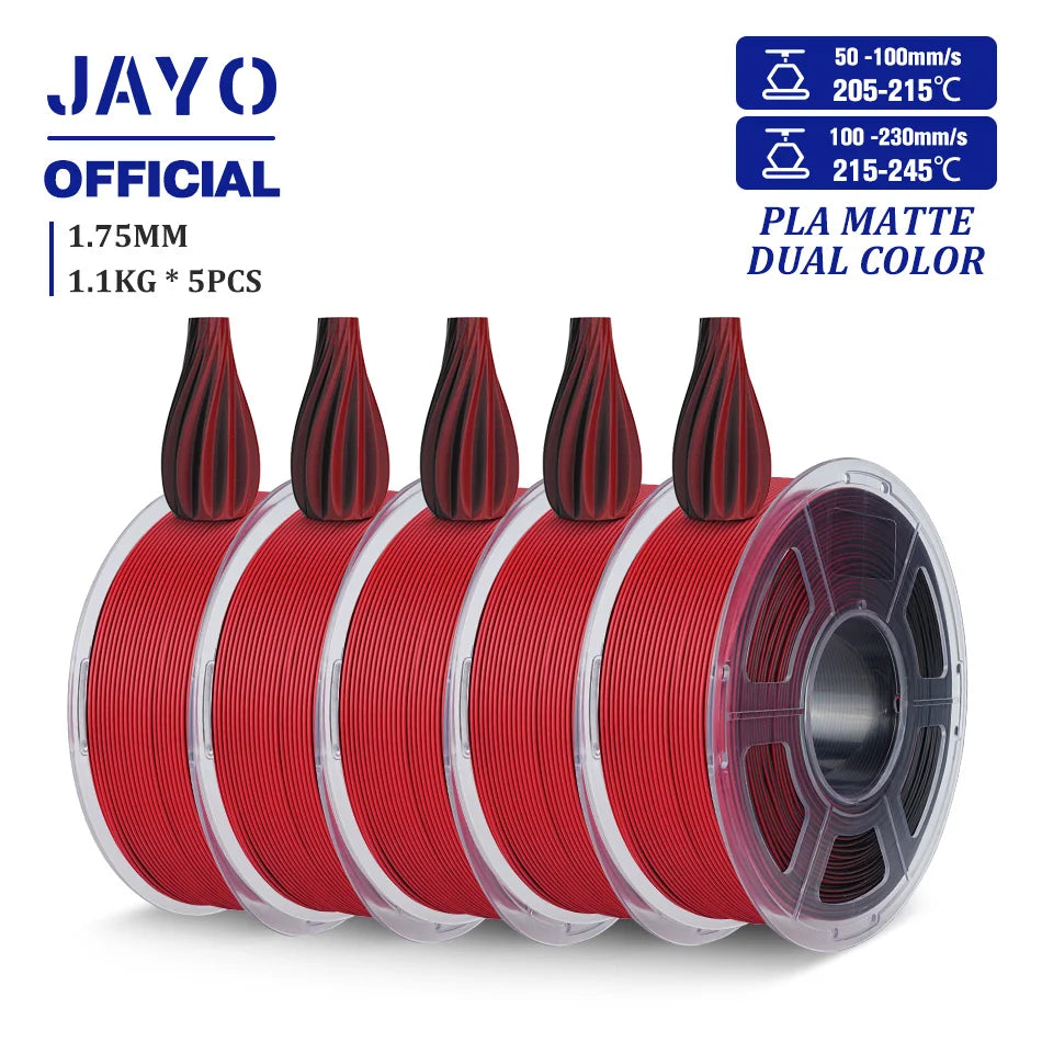 JAYO PLA Matte Dual Color 3D Filament 1.75mm PLA Matte 3D Printer Filament 5Rolls/Set PLA Filament Smooth Matte Finish