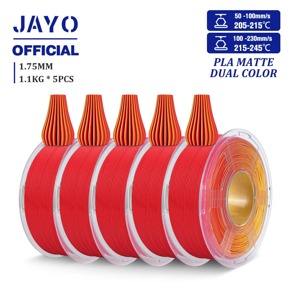 JAYO PLA Matte Dual Color 3D Filament 1.75mm PLA Matte 3D Printer Filament 5Rolls/Set PLA Filament Smooth Matte Finish