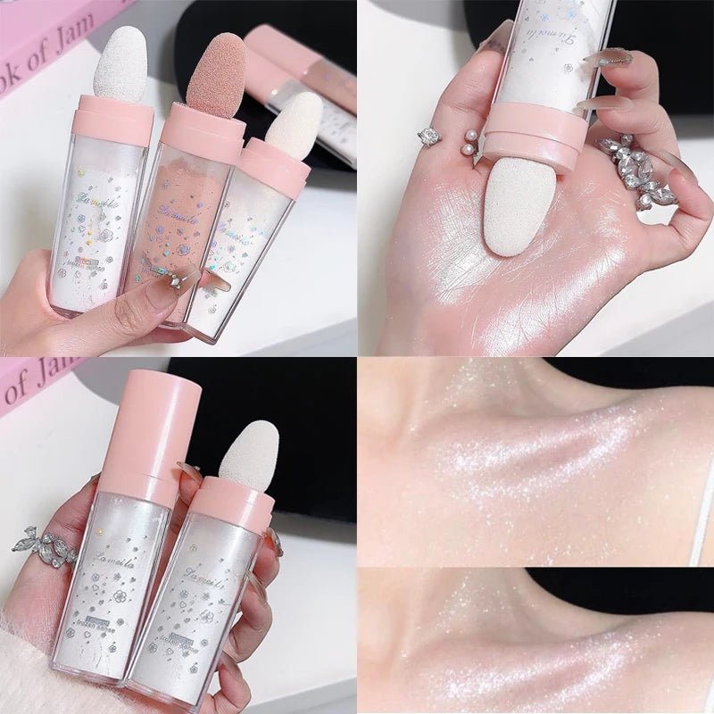 Highlighter Powder Ultra-fine Pearls Diamond Shine - Face & Body Brightening Champagne Gold Shimmer for Clavicle Glow