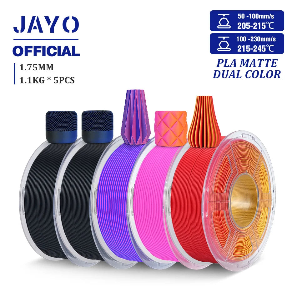 JAYO PLA Matte Dual Color 3D Filament 1.75mm PLA Matte 3D Printer Filament 5Rolls/Set PLA Filament Smooth Matte Finish