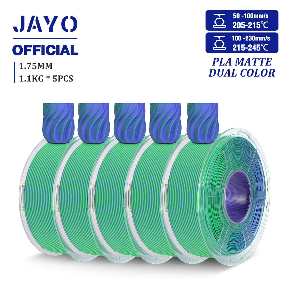 JAYO PLA Matte Dual Color 3D Filament 1.75mm PLA Matte 3D Printer Filament 5Rolls/Set PLA Filament Smooth Matte Finish