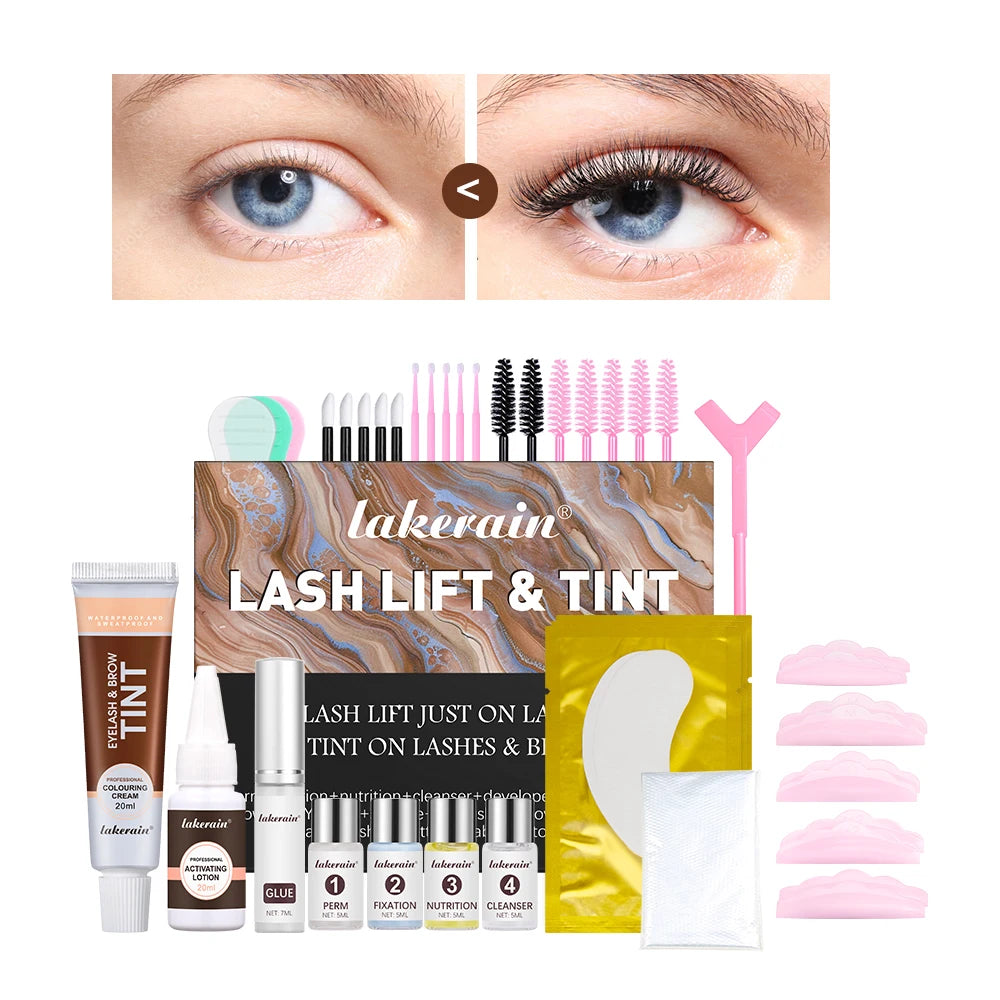 Lakerain 2in1 Lash Lift and Tint Kit Lashes Tint Brow Lashes Tint Brow Dye Eyelash Perm Kit For Lash Brow Lift