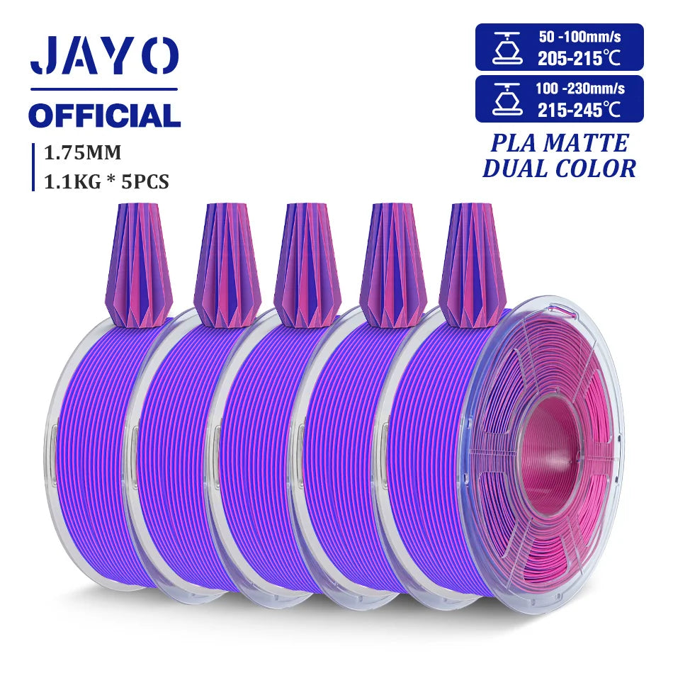 JAYO PLA Matte Dual Color 3D Filament 1.75mm PLA Matte 3D Printer Filament 5Rolls/Set PLA Filament Smooth Matte Finish