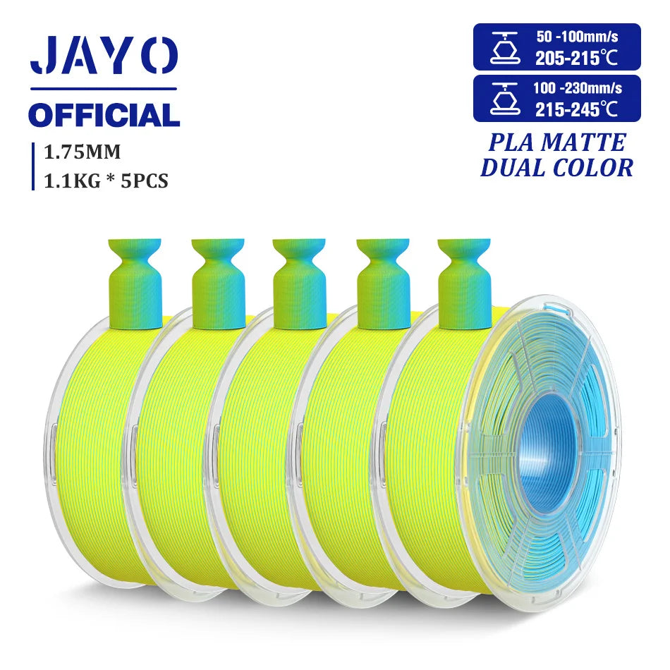 JAYO PLA Matte Dual Color 3D Filament 1.75mm PLA Matte 3D Printer Filament 5Rolls/Set PLA Filament Smooth Matte Finish