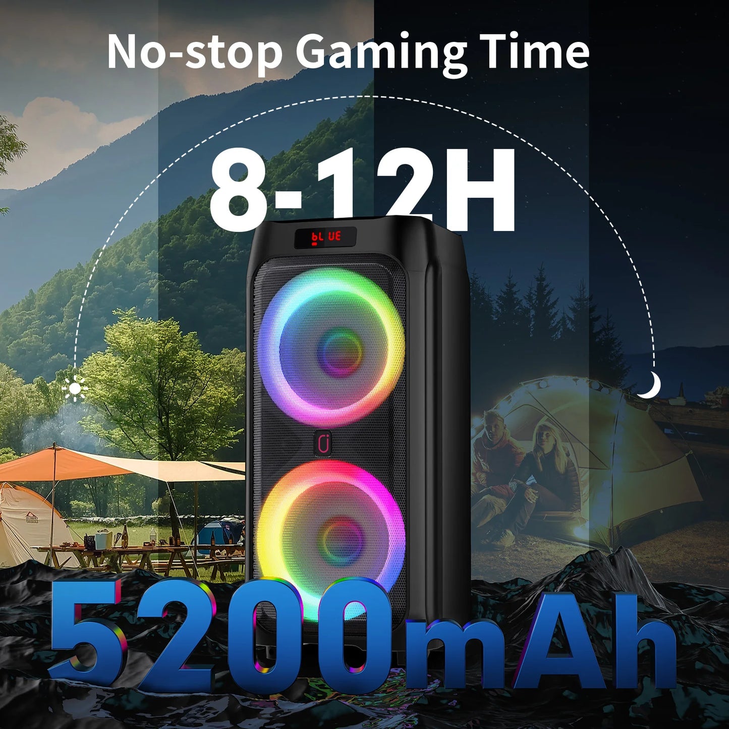 T9Karaoke Machine,Dual 8"Subwoofer Big Bluetooth Speaker with 500W Peak Power,PA System with DJ Light,Rolling Wheels and Trolley