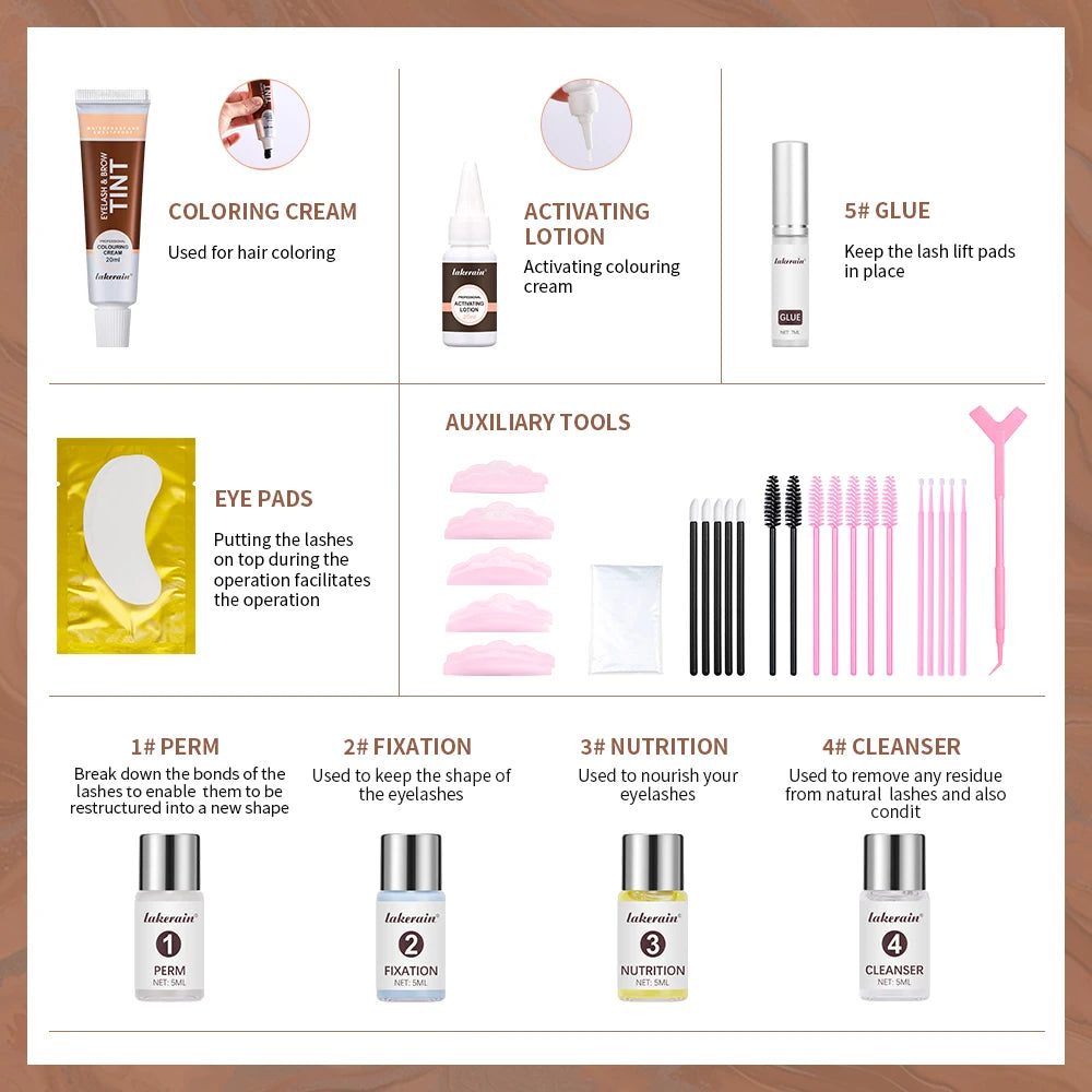 Lakerain 2in1 Lash Lift and Tint Kit Lashes Tint Brow Lashes Tint Brow Dye Eyelash Perm Kit For Lash Brow Lift
