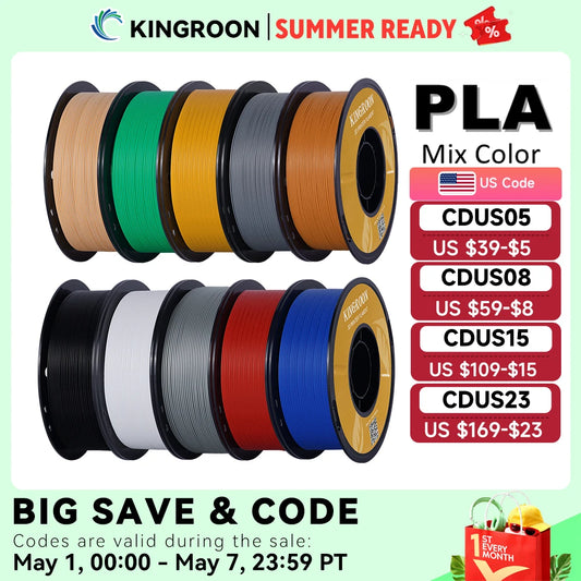 KINGROON PLA Filament 1.75mm 5/10KG pla Plastic For 3D Printer, Standard 1kg/roll 3D Printing Filaments Mix Color Local Shipping