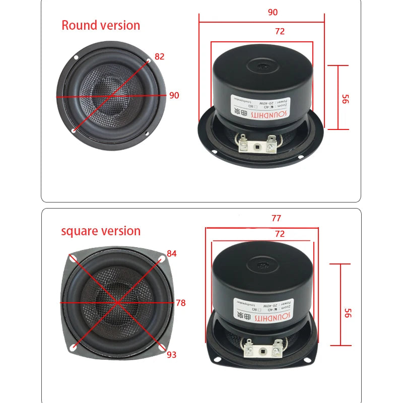 25~40W 3 Inch Speaker Unit 4~8ohm Woofer Subwoofer Speaker Bass Hifi LoudSpeaker Units Glass Fiber Woven Basin Low Frequency