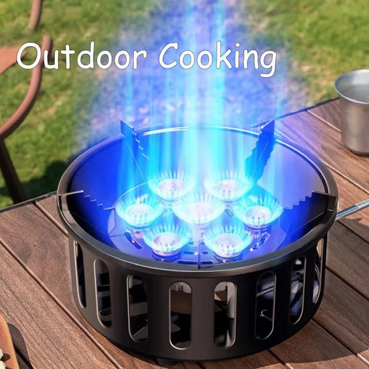 21000W 7-Core Camping Stove High-Power Strong Fire Portable Tourist Gas Burner Windproof Electronic Ignition Camping Equipment